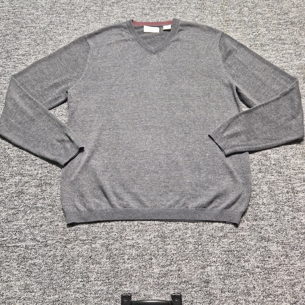 Weatherproof Vintage Mens V-Neck Sweater Gray Heather Knit Long Sleeve Large